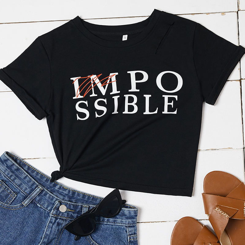 

Lovely Casual O Neck Letter Black T-shirt