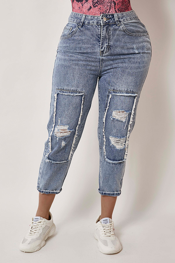 

Lovely Trendy Broken Holes Blue Jeans