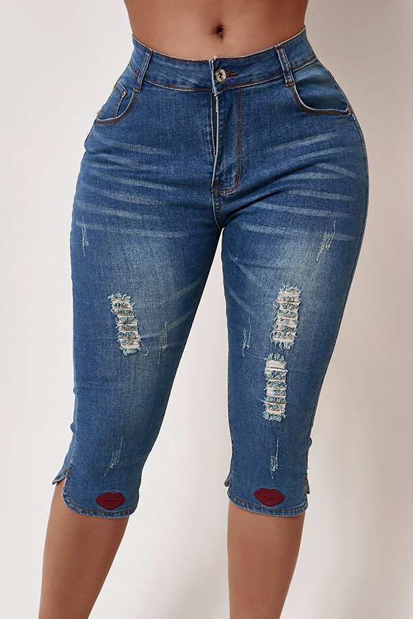

Lovely Trendy Broken Holes Blue Shorts