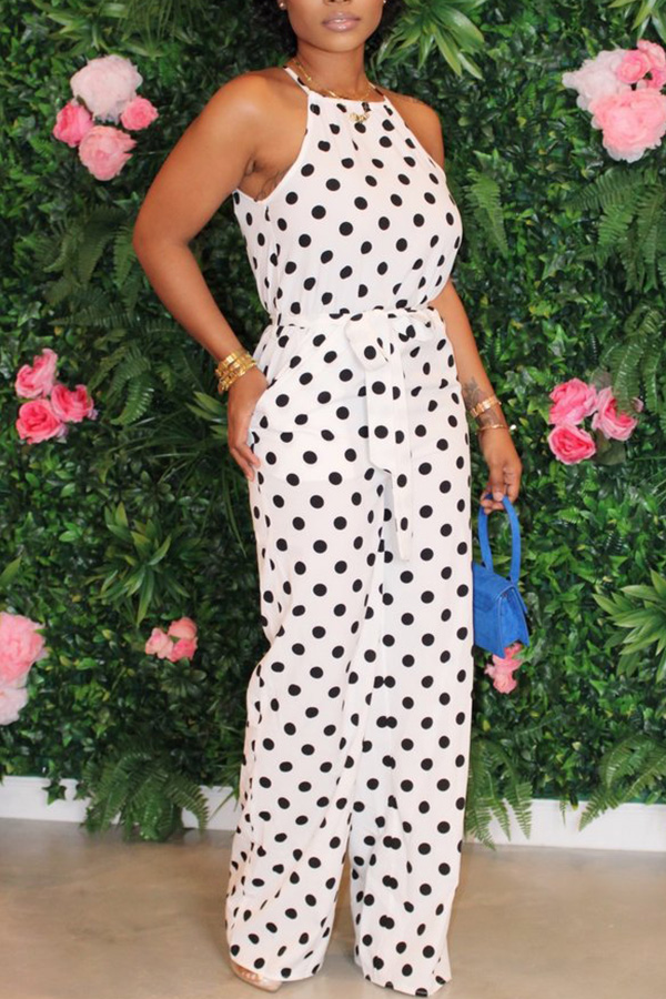 

Lovely Trendy Dot Print White One-piece Jumpsuit