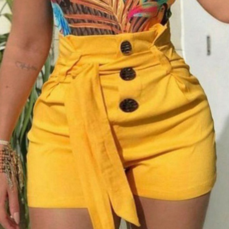 

Lovely Trendy Buttons Design Yellow Plus Size Shorts