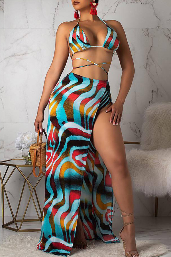 

Lovely Print Blue Two-piece Swimsuit(Three-piece
