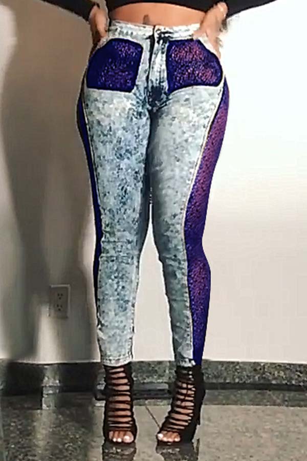 

Lovely Sportswear Patchwork Purple Jeans