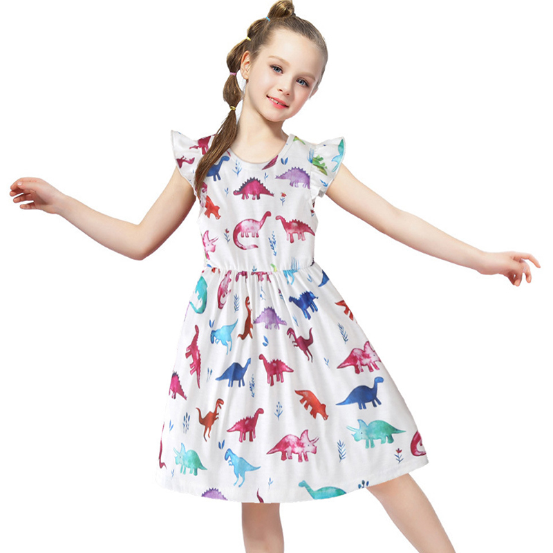 

Lovely Sweet Cartoon Print White Girl Knee Length Dress