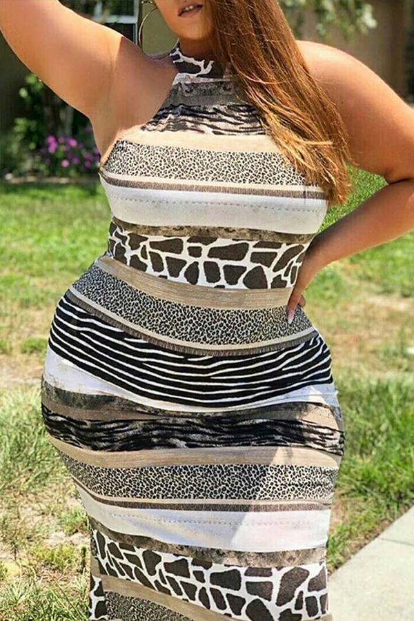 

Lovely Trendy Print White Maxi Plus Size Dress