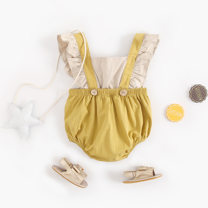

Lovely Sweet Flounce Design Yellow Girl One-piece Romper