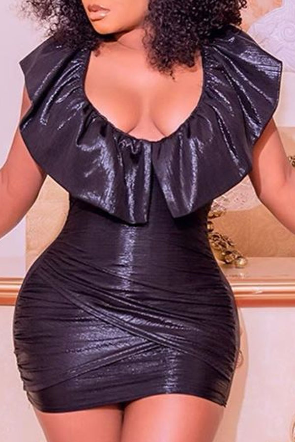 

Lovely Stylish Flounce Design Black Mini Dress