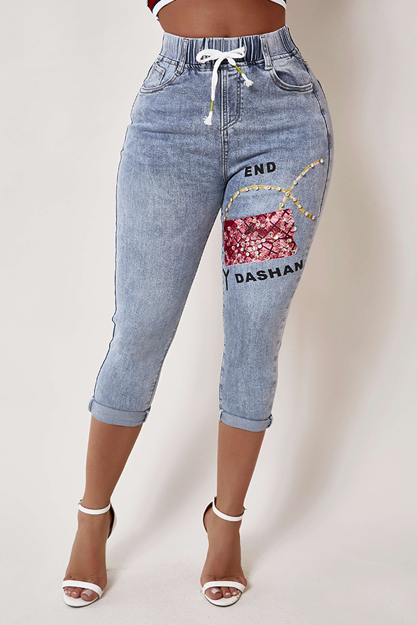 

Lovely Trendy Patchwork Blue Jeans