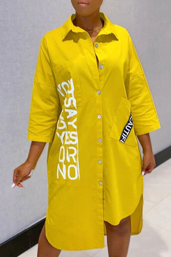 

Lovely Casual Letter Print Yellow Knee Length Dress