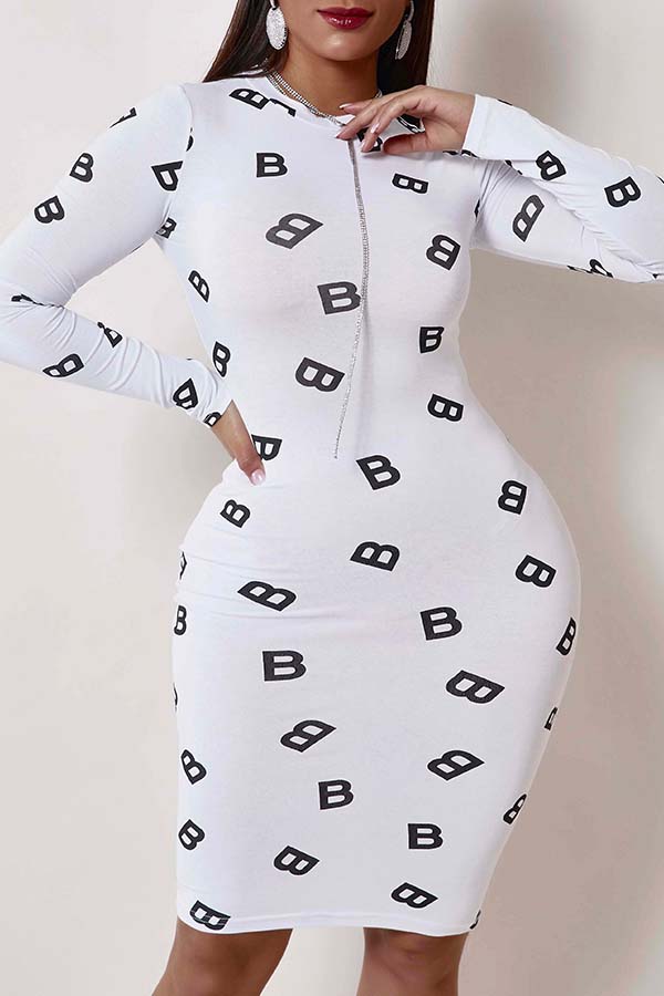 

Lovely Casual Letter Print White Knee Length Dress