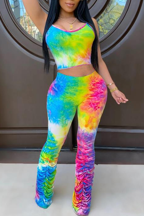 

Lovely Casual Tie-dye Multicolor Two-piece Pants Set, Multi