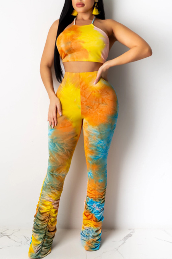 

Lovely Casual Tie-dye Yellow Two-piece Pants Set