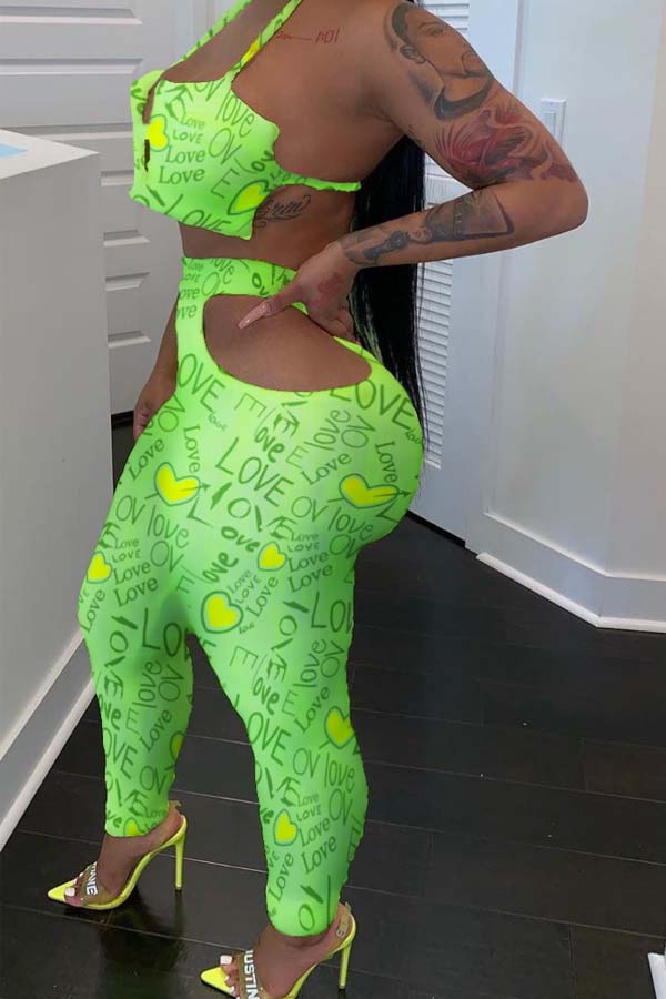 

Lovely Sexy Print Green Two-piece Pants Se