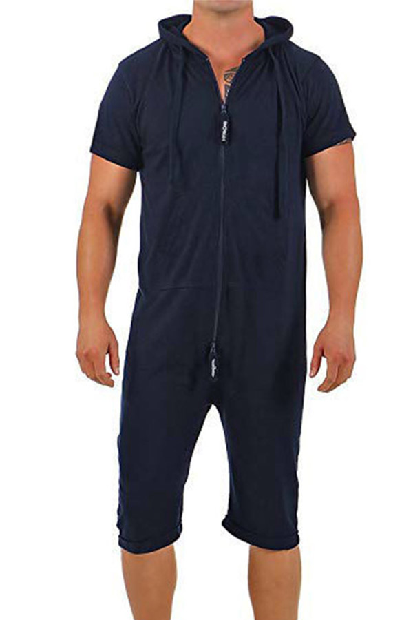 

Lovely Leisure Zipper Design Navy Blue One-piece Romper