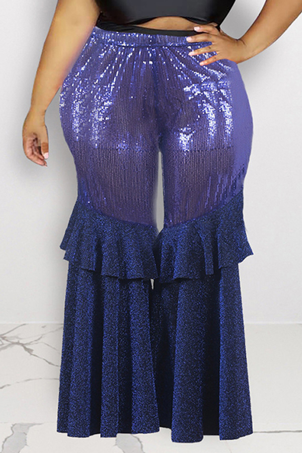 

Lovely Trendy Patchwork Blue Plus Size Pants