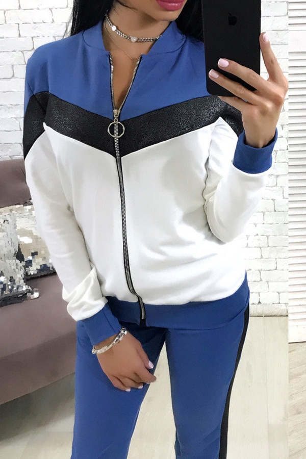 

Lovely Sportswear Patchwork Blue Loungewear
