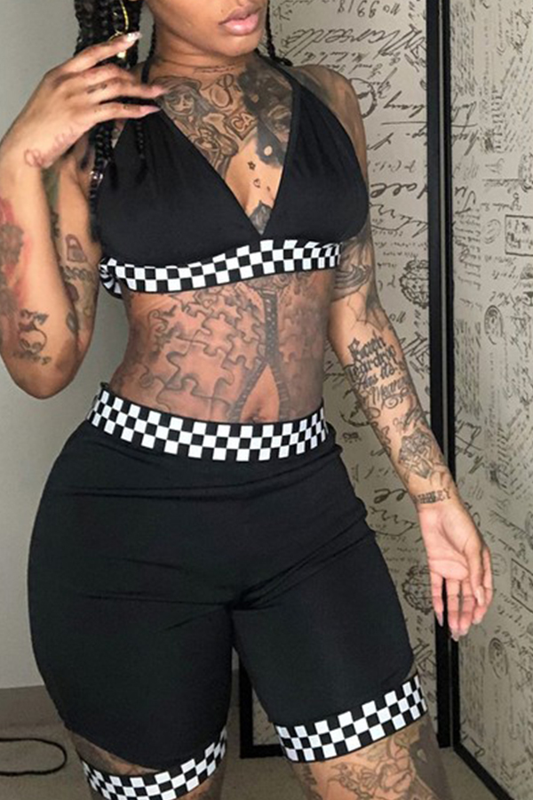 

Lovely Chic Patchwork Black Two-piece Shorts Set