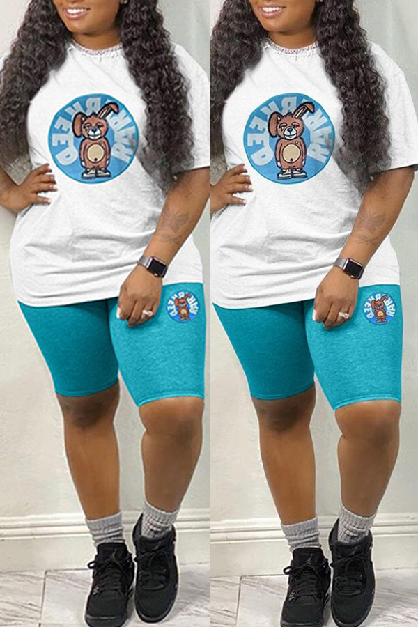 

Lovely Leisure Print Blue Two-piece Shorts Set