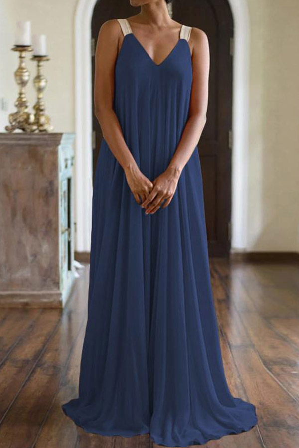 

Lovely Bohemian Backless Navy Blue Maxi Dress, Dark blue