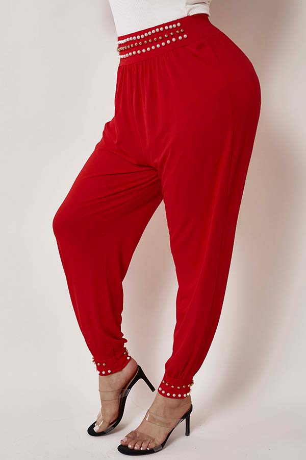 

Lovely Casual Pearl Decorative Red Pants