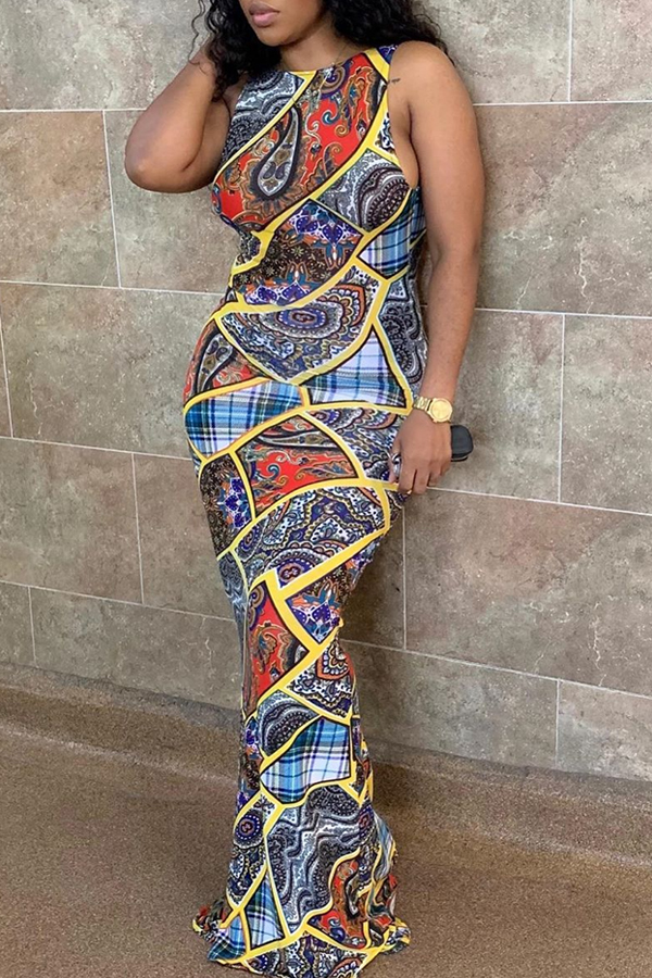 

Lovely Sexy Backless Multicolor Maxi Dress, Multi
