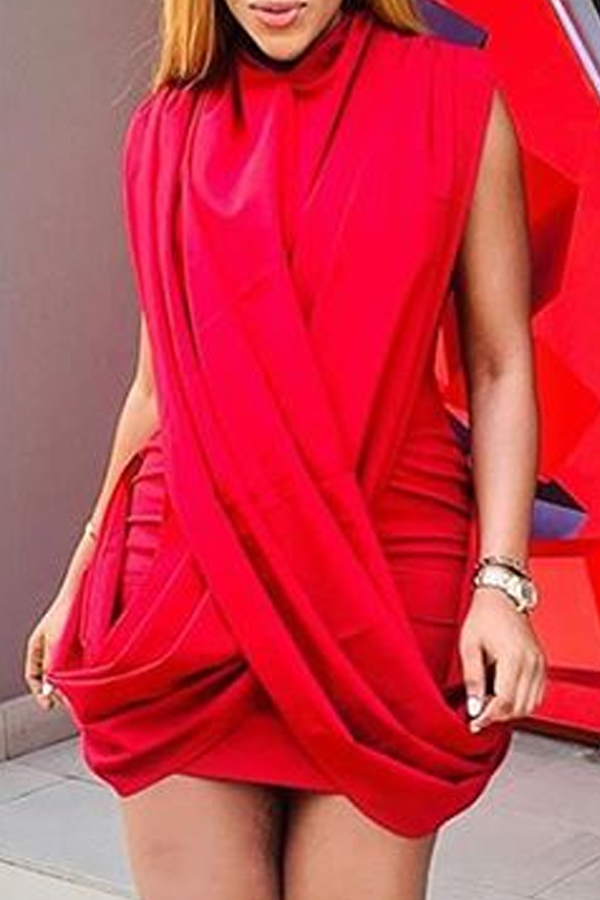 

Lovely Trendy Fold Design Red Mini Dress