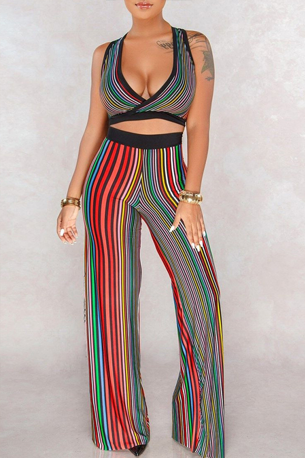 

Lovely Casual Striped Multicolor Two-piece Pants Set, Multi