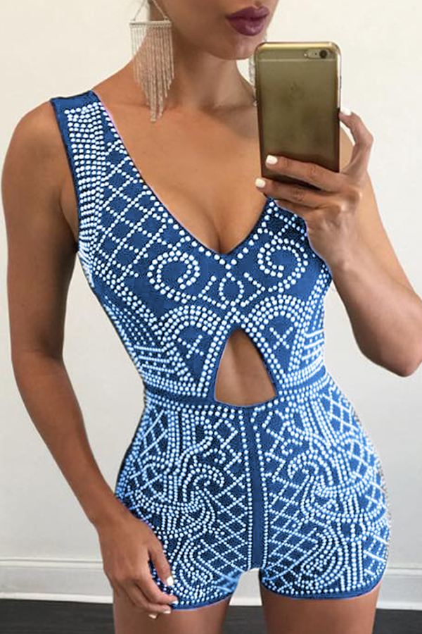 

Lovely Trendy Print Blue One-piece Romper