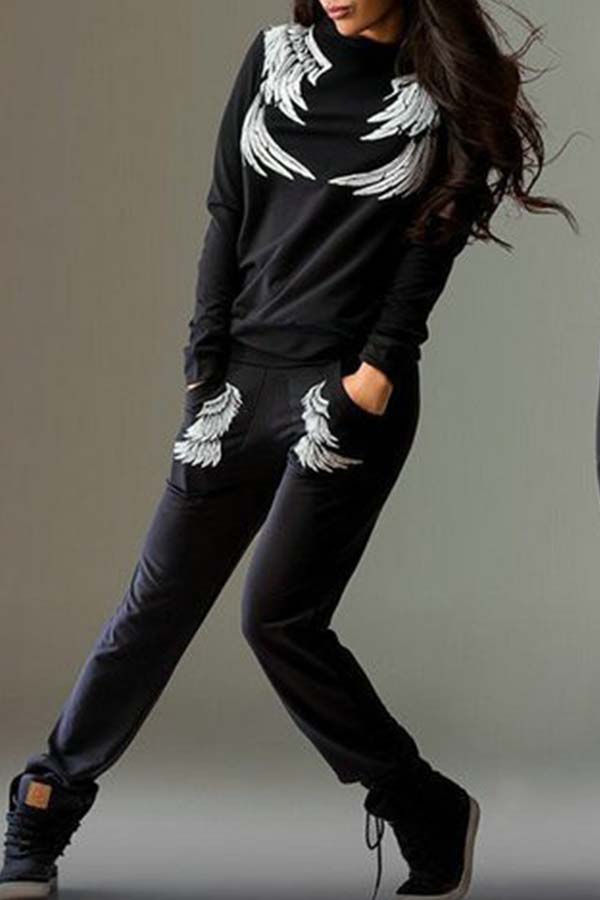 

Lovely Sportswear Print Black Loungewear