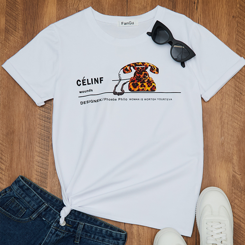 

Lovely Casual O Neck Print White T-shirt
