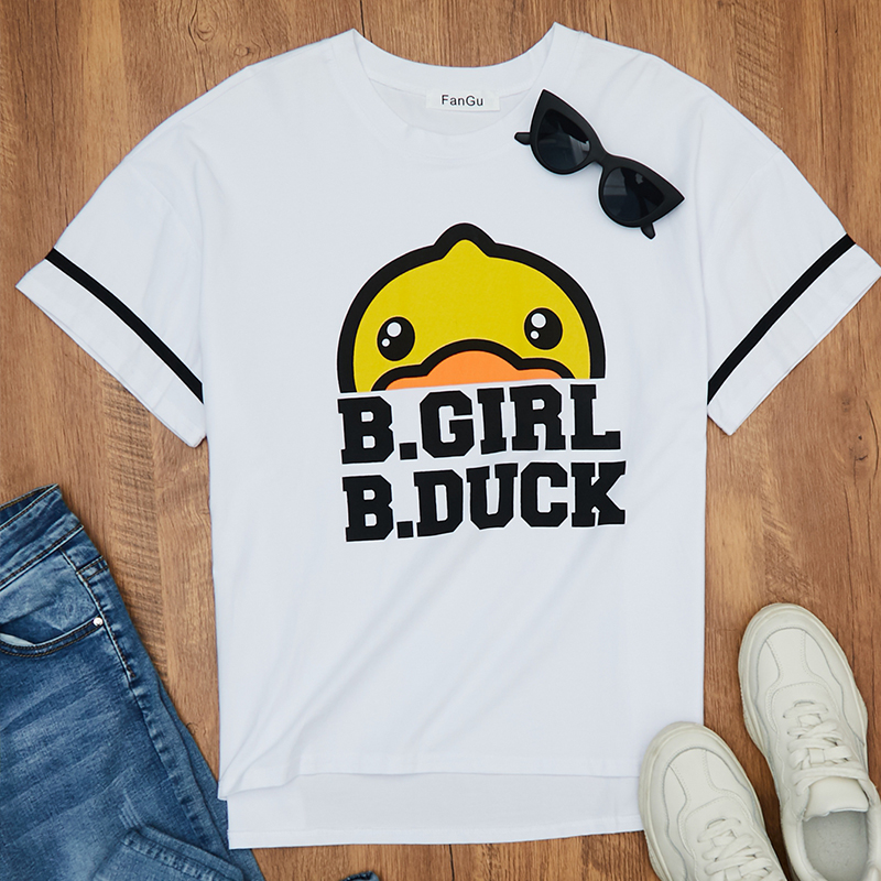 

Lovely Casual O Neck Cartoon Print White T-shirt