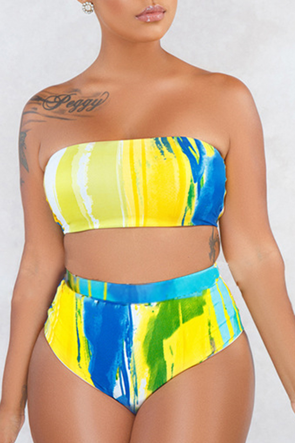 

Lovely Print Yellow Two-piece Swimsuit