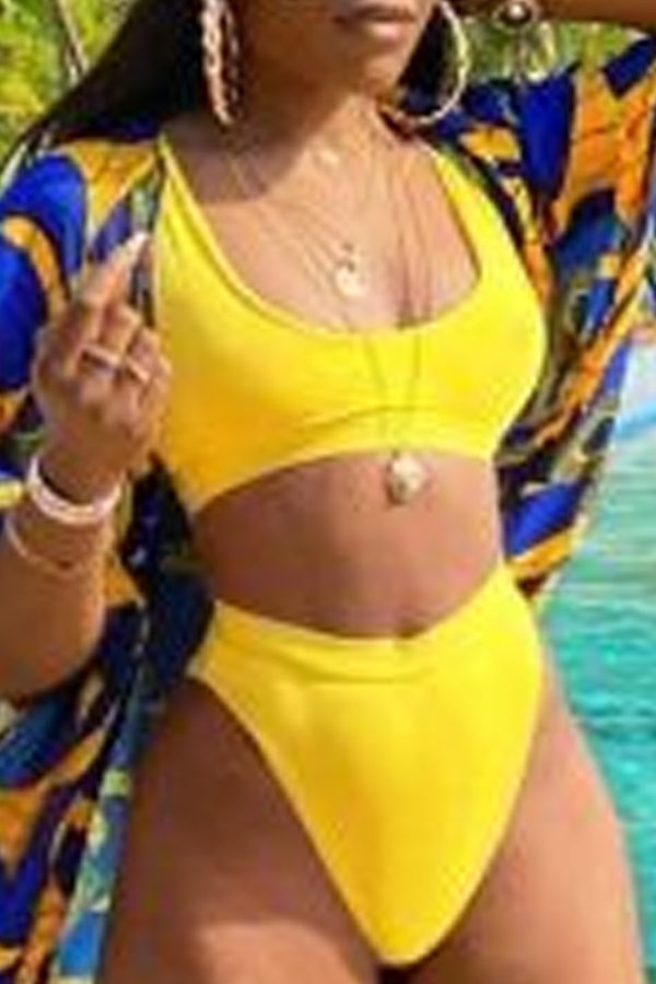 

Lovely Basic Skinny Yellow Two-piece Swimsuit