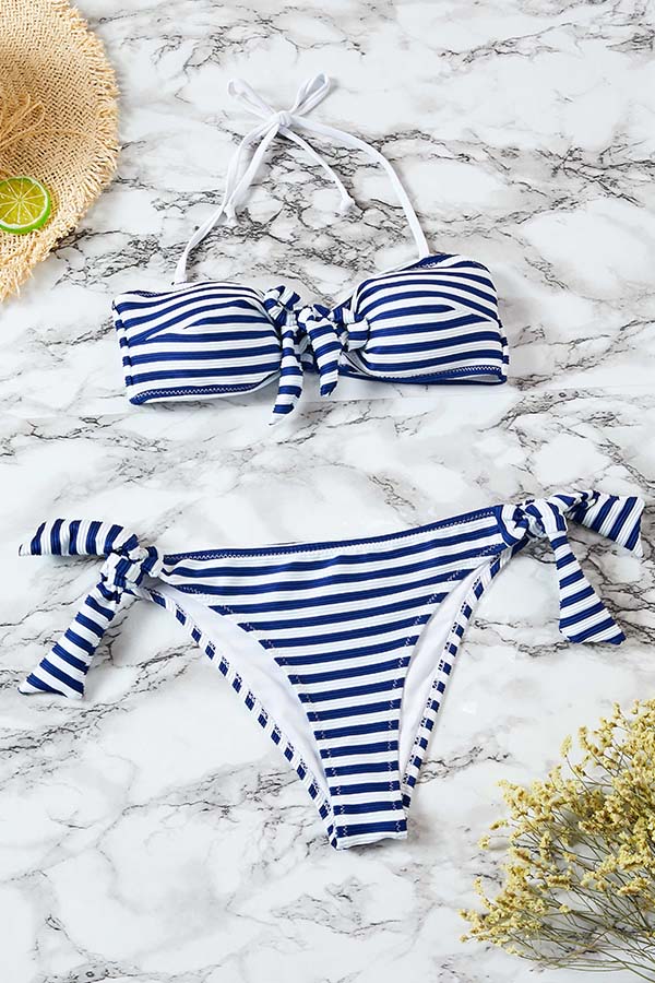 

Lovely Striped Blue Two-piece Swimsuit, Blue stripe