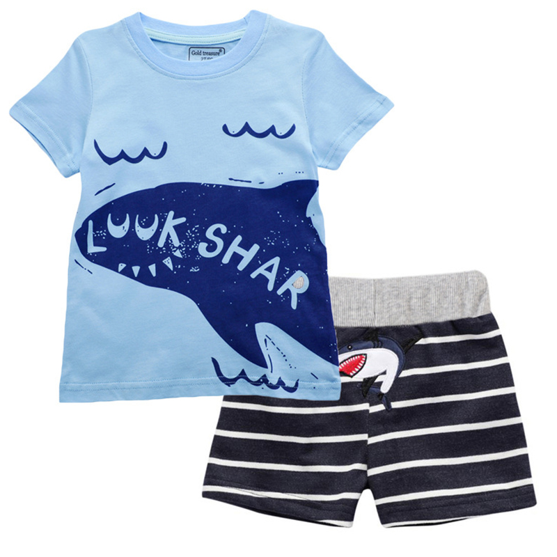 

Lovely Leisure O Neck Cartoon Print Blue Boy Two-piece Shorts Set