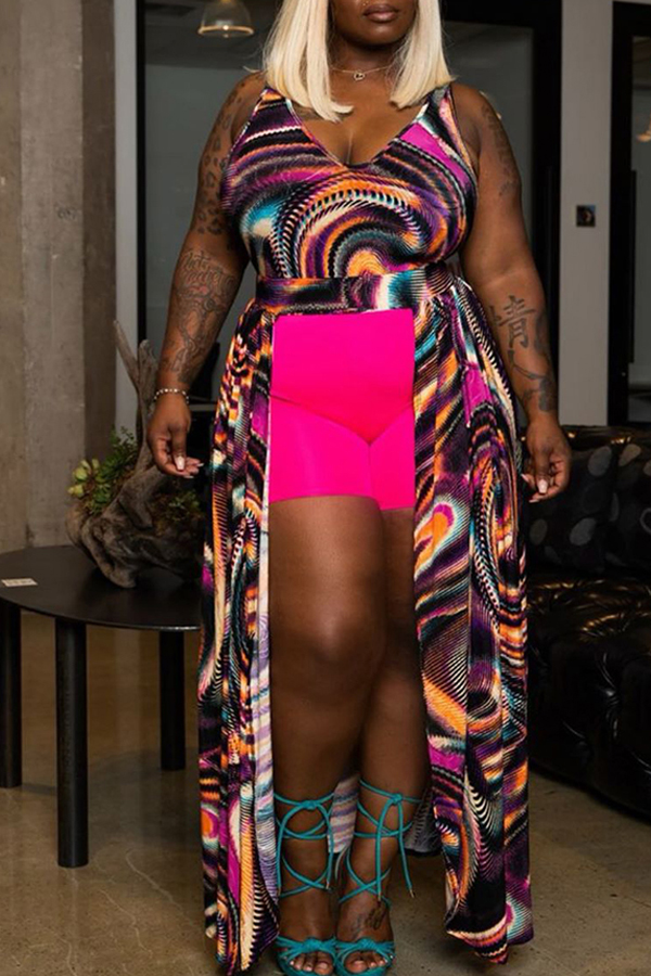 

Lovely Stylish Print Multicolor Plus Size One-piece Romper, Multi