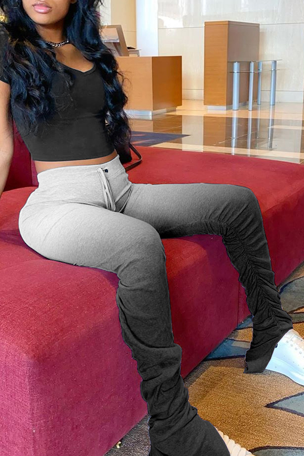 

Lovely Casual Gradual Change Black Two-piece Pants Set