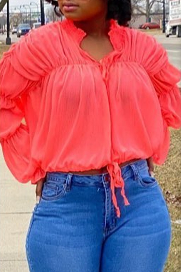 

Lovely Trendy Fold Design Watermelon Red Blouse