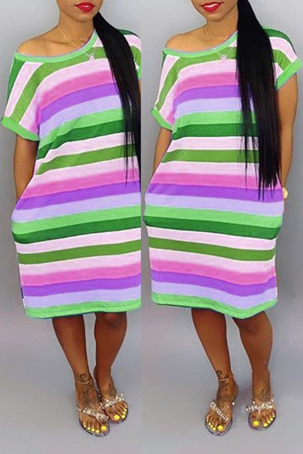 

Lovely Leisure Striped Purple Knee Length Dress