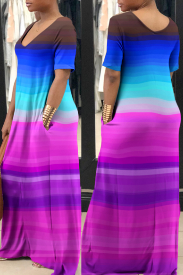 

Lovely Leisure Print Blue Maxi Dress