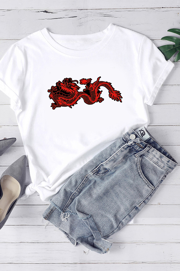 

Lovely Casual O Neck Print White T-shirt