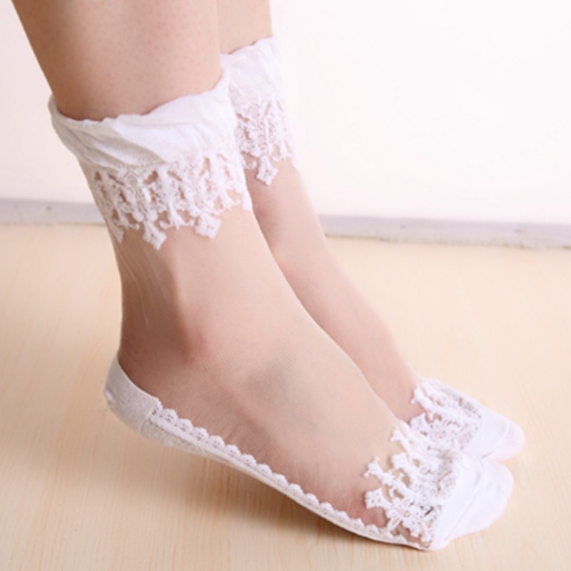 

Lovely Sweet Patchwork White Socks