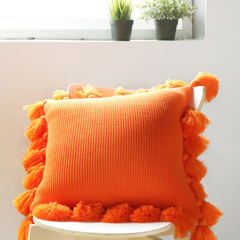 

Lovely Trendy Tassel Design Orange Decorative Pillow Case