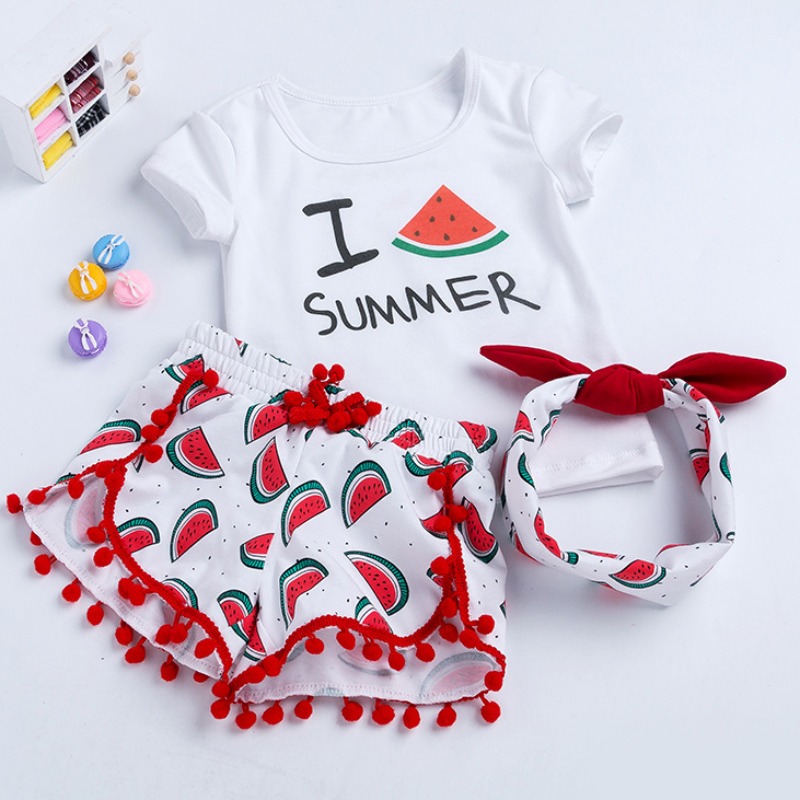 

Lovely Sweet Print Red Girl Two-piece Shorts Set