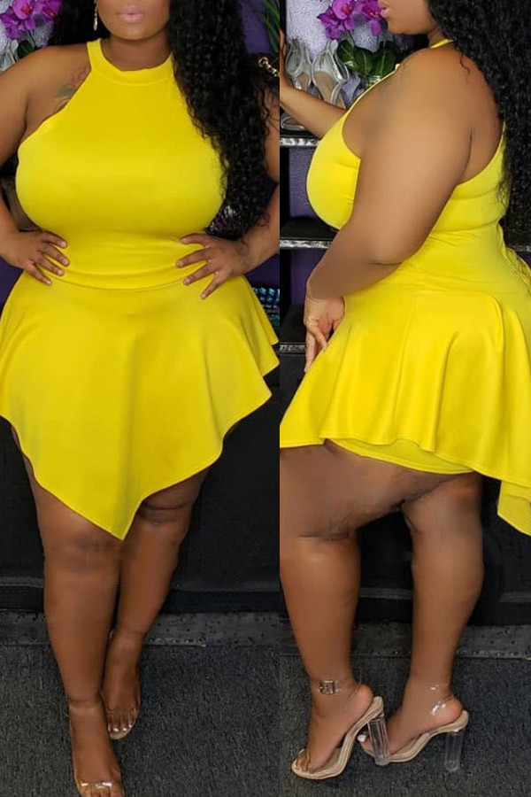 

Lovely Trendy Asymmetrical Yellow Plus Size One-piece Romper