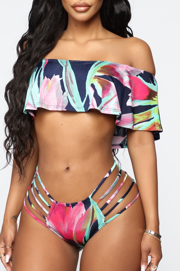 

Lovely Print Multicolor Two-piece Swimsuit, Multi