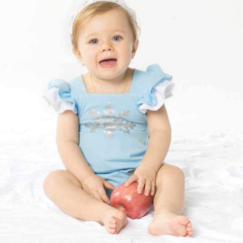 

Lovely Casual Flounce Design Babay Blue Girl One-piece Romper, Baby blue