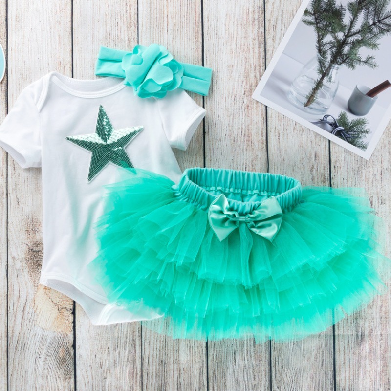 

Lovely Sweet Layered Cascading Ruffle Green Girl Two-piece Skirt Set