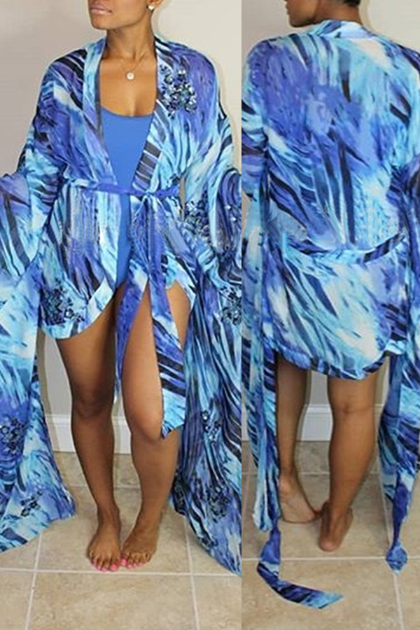 

Lovely Print Blue Plus Size One-piece Swimsuit(With Cover-up