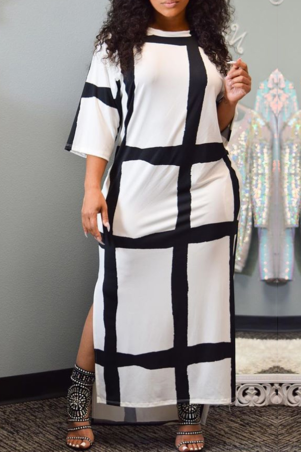 

Lovely asual Patchwork White Ankle Length Dress